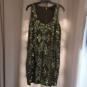 J. Crew khaki green sequin shift dress